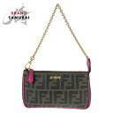 美品 FENDI フェンディ ズッカ柄 ブラウン ピンク ゴールド金具 レザー 8M0271 GRP チェーン ハンドバッグ アクセサリーポーチ レディース 407864 【中古】(4)