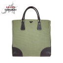 PRADA プラダ 三角ロゴプレート カーキ ブラウン シルバー金具 キャンバス /レザー トートバッグ ハンドバッグ 男女兼用 メンズ 408690 【中古】