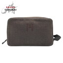 美品 HERMES エルメス グローブトロッターMM ブラウン シルバー金具 コットン ポーチ メンズ 405878 【中古】