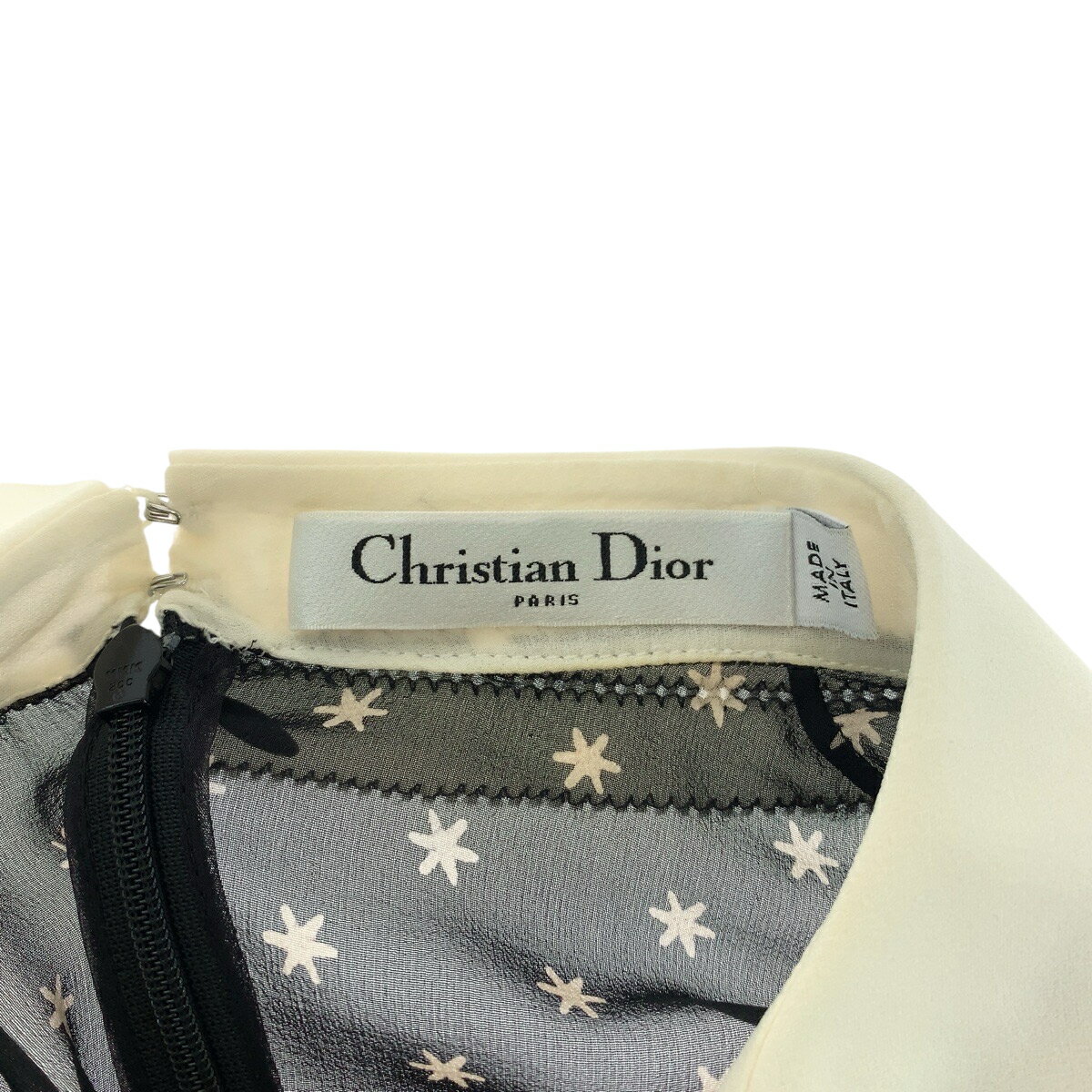 美品 Dior ディオール スター柄 シースルー ブラック ホワイト コットン チュニック レディース 409627 【中古】