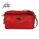 PRADA プラダ テスート 三角ロゴプレート レッド シルバー金具 ナイロン 斜め掛け ショルダーバッグ ポシェット レディース 410848 【中古】