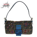 美品 FENDI フェンディ ズッカ マンマバケット ビーズ刺繍 ブラウン ブルー シルバー金具 キャンバス /リザード ショルダーバッグ レディース 4109...