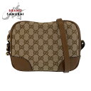 美品 GUCCI グッチ ブラウン ゴールド金具 GGキャンバス /レザー 449413 斜め掛け ショルダーバッグ ポシェット レディース 504557 【中古】