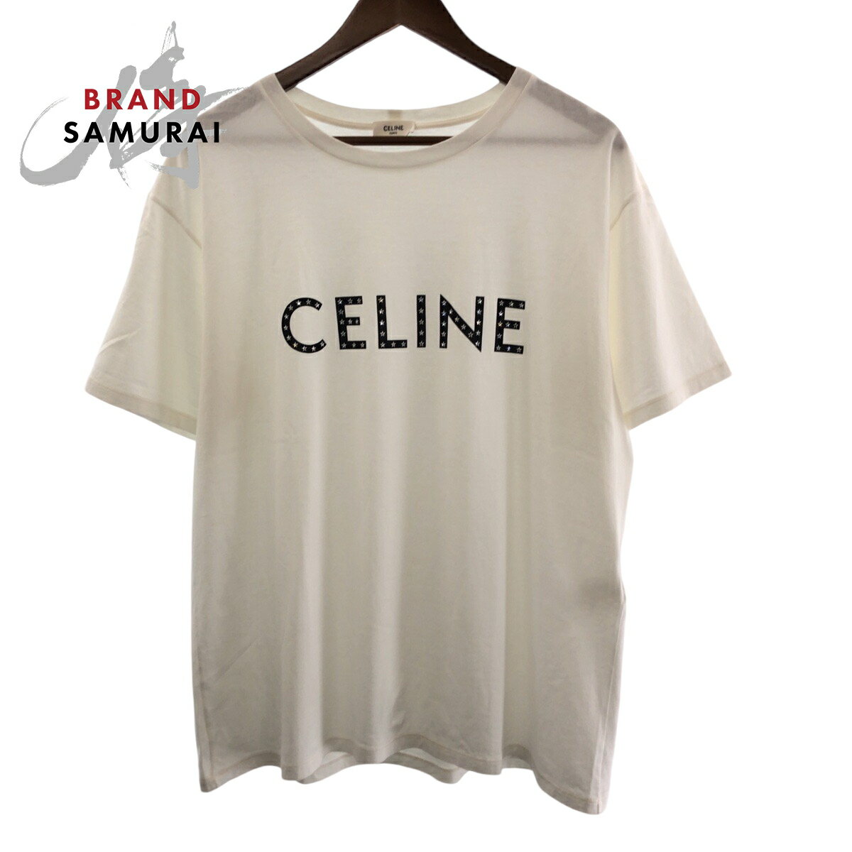 美品 CELINE オレンジ ストーン付き Tシャツ M 送料無料 411190-1_wm.jpg