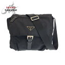 美品 PRADA プラダ テスート 三角ロゴプレート ブラック 黒 シルバー金具 ナイロン BT8994 ショルダーバッグ ポシェット メンズ 411337 【...