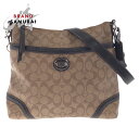 COACH コーチ シグネチャー ブラウン シルバー金具 PVC /レザー ショルダーバッグ ポシェット レディース 410199 【中古】