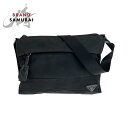 美品 PRADA プラダ テスート 三角ロゴプレート ブラック 黒 シルバー金具 BT0740 ショルダーバッグ ポシェット 男女兼用 メンズ 411214 【...