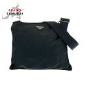 美品 PRADA プラダ テスート 三角ロゴプレート ブラック 黒 シルバー金具 ナイロン ショルダーバッグ サコッシュ 男女兼用 メンズ 411262 【中古...