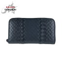美品 BOTTEGAVENETA ボッテガヴェネタ イントレチャート ブラック 黒 レザー 長財布 ロングウォレット メンズ 504768 【中古】