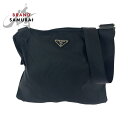 美品 PRADA プラダ テスート 三角ロゴプレート ブラック 黒 シルバー金具 ナイロン BT0175 ショルダーバッグ サコッシュ メンズ 500348 【...