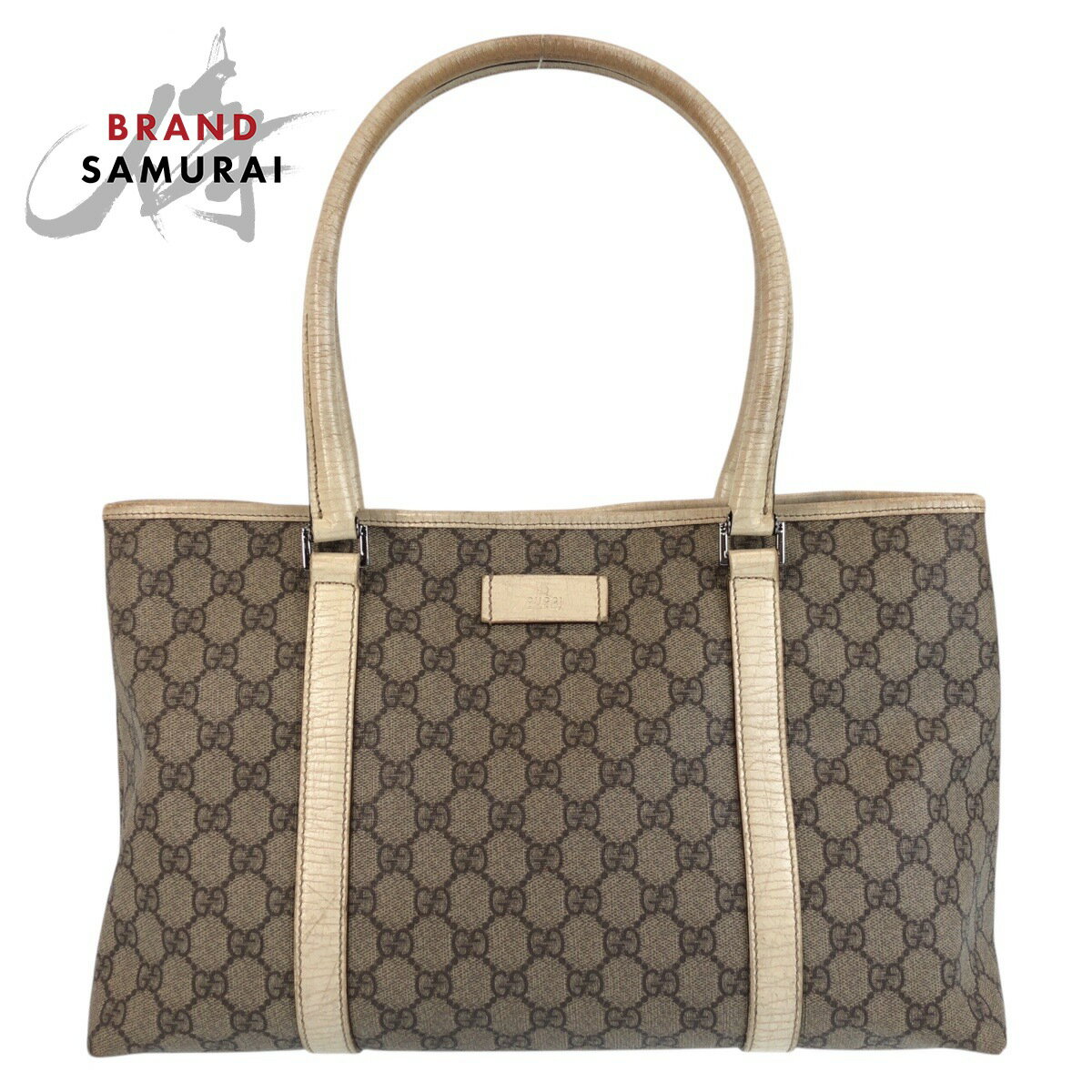 GUCCI グッチ ベージュ ホワイト白 GGキャンバス /レザー 114595 トートバッグ ショルダーバッグ レディース 503623 【中古】