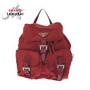PRADA プラダ テスート 三角ロゴプレート レッド シルバー金具 ナイロン リュックサック バックパック レディース 500630 【中古】(4)