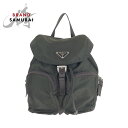 美品 PRADA プラダ テスート 三角ロゴプレート カーキ シルバー金具 ナイロン リュックサック バックパック レディース 501225 【中古】
