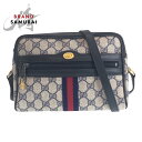 GUCCI グッチ ヴィンテージ シェリーライン オールドグッチ グレー ネイビー ゴールド金具 GGスプリームキャンバス /レザー 010 378 ショルダーバッグ ポシェット レディース 501406 【中古】