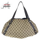 美品 GUCCI グッチ ベージュ ブラウン ゴールド金具 GGキャンバス /レザー 130736 ショルダーバッグ トートバッグ レディース 501111 【...