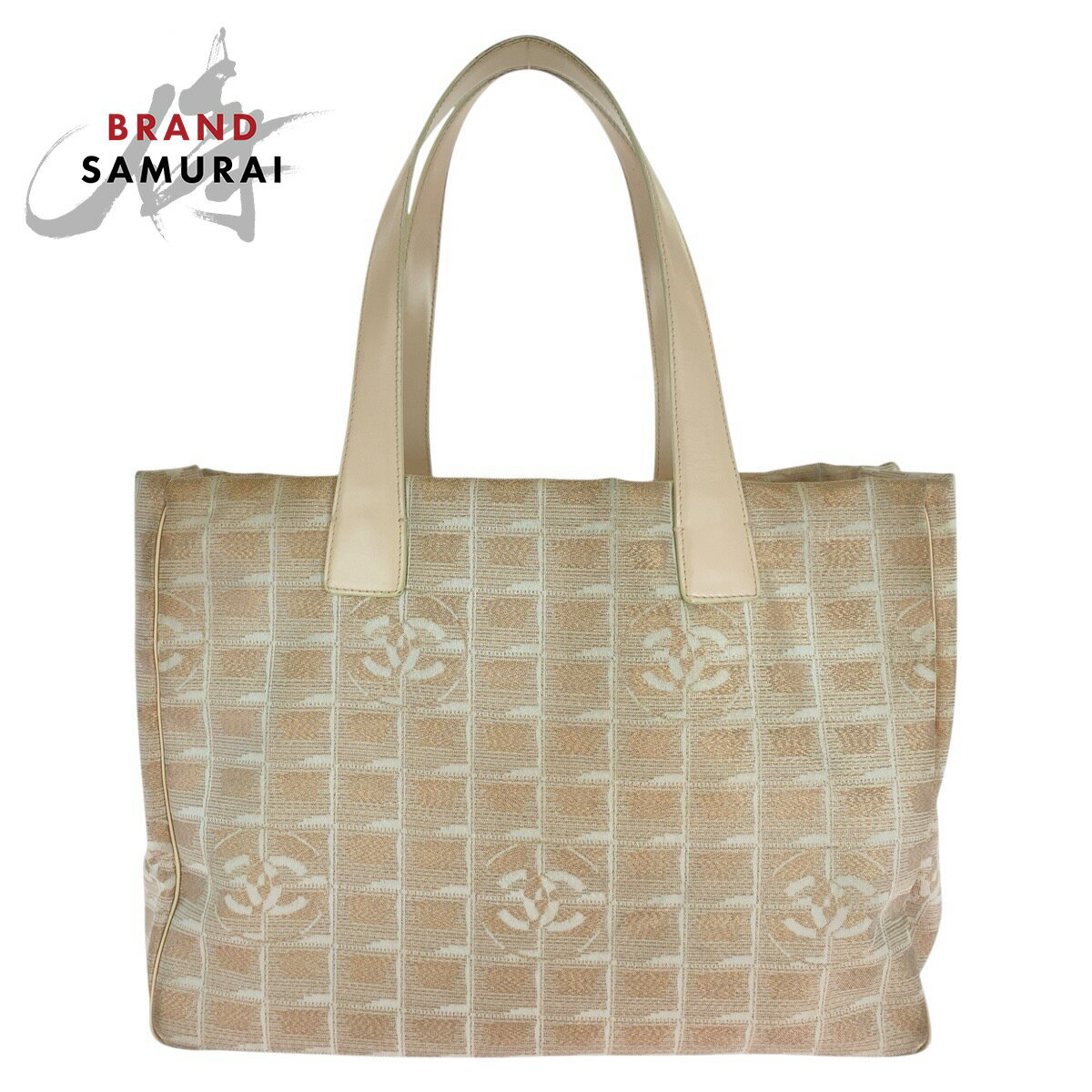 CHANEL シャネル ニュートラベルライン ココマーク ピンクベージュ シルバー金具 キャンバス /レザー トートバッグ ハンドバッグ レディース 504852 【中古】