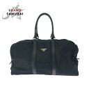 美品 PRADA プラダ テスート 三角ロゴプレート 男女兼用 ブラック 黒 シルバー金具 ナイロン ボストンバッグ ハンドバッグ レディース 501768 【...
