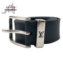 美品 LOUIS VUITTON ルイヴィトン サンチュール ポンヌフ 90/36 ネイビー シルバー レザー /メタル M0172 ベルト 男女兼用 メンズ 501928 【中古】