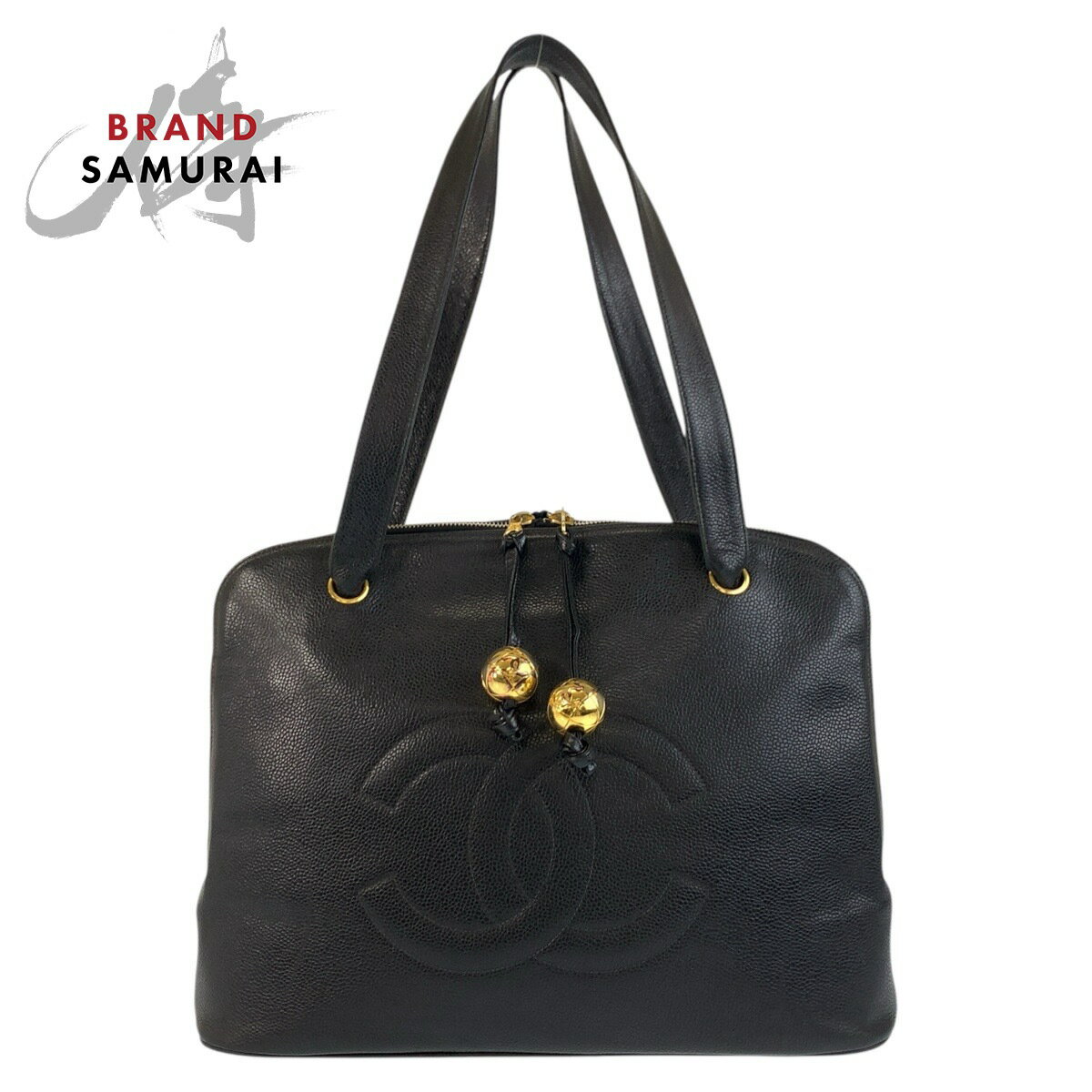 美品 CHANEL シャネル ココマーク ブラック 黒 ゴールド金具 キャビアスキン トートバッグ ショルダーバッグ レディース 502241 【中古】