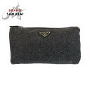 美品 PRADA プラダ 三角ロゴプレート グレー シルバー金具 ウール ポーチ レディース 502376 【中古】