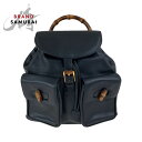 美品 GUCCI グッチ ヴィンテージ バンブー ブラック 黒 ブラウン ゴールド金具 レザー 003 2058 0016 リュックサック バックパック レディ...