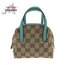 美品 GUCCI グッチ ベージュ ターコイズブルー ブルー金具 GGキャンバス 124541 ハンドバッグ ミニバッグ レディース 502421 【中古】