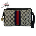 GUCCI グッチ シェリーライン グレー ネイビー ゴールド金具 GGスプリームキャンバス /レザー セカンドバッグ クラッチバッグ メンズ 502419 【...