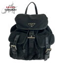 PRADA プラダ テスート 三角ロゴプレート ブラック 黒 シルバー金具 ナイロン /レザー リュック バックパック レディース 502429 【中古】