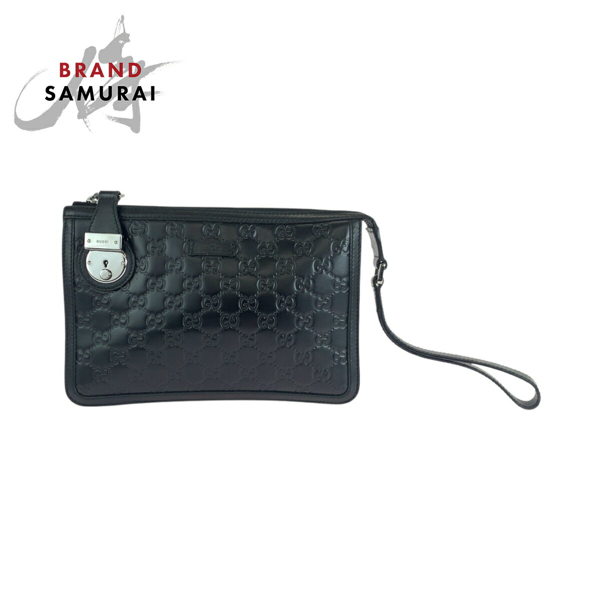 美品 GUCCI グッチ グッチシマ ブラック 黒 シルバー金具 レザー 152600 セカンドバッグ クラッチバッグ メンズ 502592 【中古】