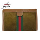 美品 GUCCI グッチ ヴィンテージ オールドグッチ シェリーライン ブラウン マルチカラー スウェード /レザー クラッチバッグ セカンドバッグ メンズ 5...