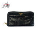 PRADA プラダ ロゴ 男女兼用 ブラック 黒 ゴールド金具 パテントレザー ロングウォレット ラウンドファスナー メンズ 502643 【中古】(4)