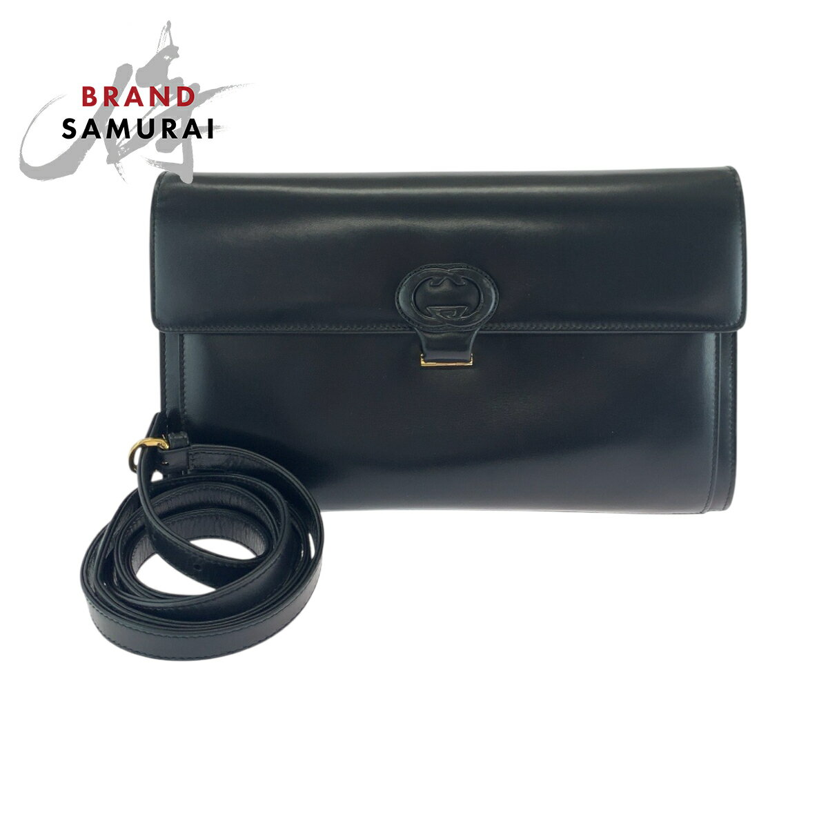 美品 GUCCI グッチ ヴィンテージ オールドグッチ ブラック 黒 ゴールド金具 レザー 26 004 0297 ショルダーバッグ クラッチバッグ 2way レディース 503107 【中古】