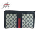 GUCCI グッチ シェリーライン グレー ネイビー GGスプリームキャンバス クラッチバッグ セカンドバッグ レディース 502997 【中古】