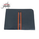 美品 PRADA プラダ サフィアーノ クロコダイル ロゴ ネイビー オレンジ シルバー金具 レザー 2VN003 クラッチバッグ セカンドバッグ メンズ 503258 【中古】