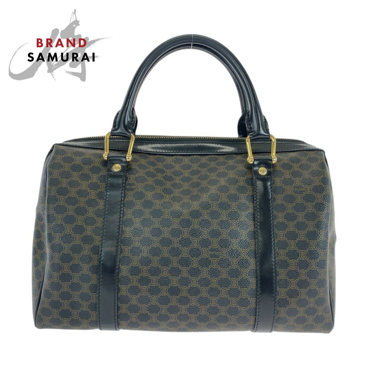 楽天BRAND SAMURAI美品 CELINE セリーヌ マカダム ブラウン ブラック ゴールド金具 PVC DM00/1 ハンドバッグ ボストンバッグ レディース 503531 【中古】