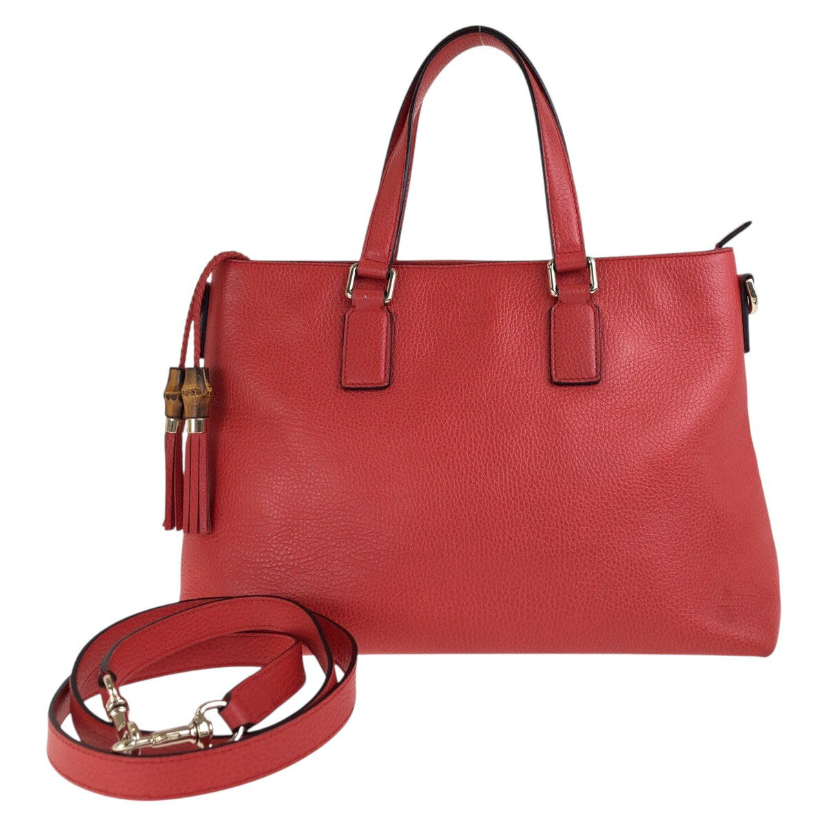 GUCCI - 美品 GUCCI グッチ バンブー タッセル レッド ゴールド金具 レザー 365346 トートバッグ ショルダーバッグ 2way レディース 601843 【中古】