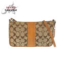 COACH コーチ シグネチャー スリムデミジップ ベージュ キャメル シルバー金具 キャンバス /レザー 6338 ショルダーバッグ ポシェット レディース 503986 【中古】