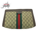 GUCCI グッチ ヴィンテージ オールドグッチ シェリーライン ベージュ ブラウン GGスプリームキャンバス /レザー クラッチバッグ セカンドバッグ メンズ 504063 【中古】
