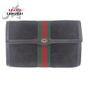 GUCCI グッチ ヴィンテージ オールドグッチ シェリーライン ブラウン ゴールド金具 スウェード /レザー クラッチバッグ セカンドバッグ メンズ 504034 【中古】