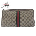 GUCCI グッチ ヴィンテージ オールドグッチ シェリーライン ベージュ ブラウン ゴールド金具 GGスプリームキャンバス 001 312 0470 クラッチバッグ セカンドバッグ メンズ 504035 【中古】