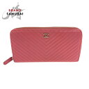 美品 CHANEL シャネル Vシェブロン Vステッチ ココマーク ピンク ゴールド金具 キャビアスキン 長財布 ラウンドファスナー レディース 504175 【中古】