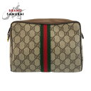 GUCCI グッチ ヴィンテージ シェリーライン オールドグッチ ベージュ ブラウン ゴールド金具 GGスプリームキャンバス 56 01 012 クラッチバッグ セカンドバッグ メンズ 504087 【中古】