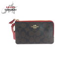 美品 COACH コーチ シグネチャー ブラウン レッド ゴールド金具 PVC /レザー F87591 ポーチ 小物入れ レディース 504222 【中古】