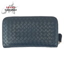 BOTTEGAVENETA ボッテガヴェネタ イントレチャート ネイビー ゴールド金具 レザー SO1655939D 長財布 ロングウォレット メンズ 504948 【中古】