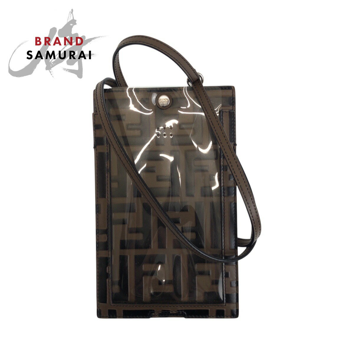 美品 FENDI フェンディ ズッカ柄 ブラウン シルバー金具 レザー 7AR737 A5TL スマホホルダー フォンケース スマホケース レディース 505469 【中古】