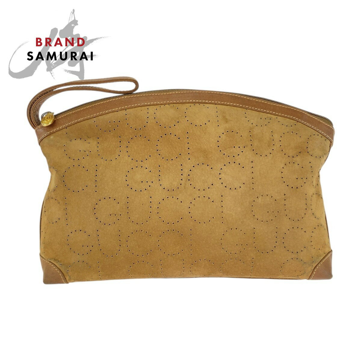 GUCCI グッチ ヴィンテージ ブラウン ベージュ ゴールド金具 スウェード /レザー 004 113 0367 クラッチバッグ セカンドバッグ メンズ 505419 【中古】