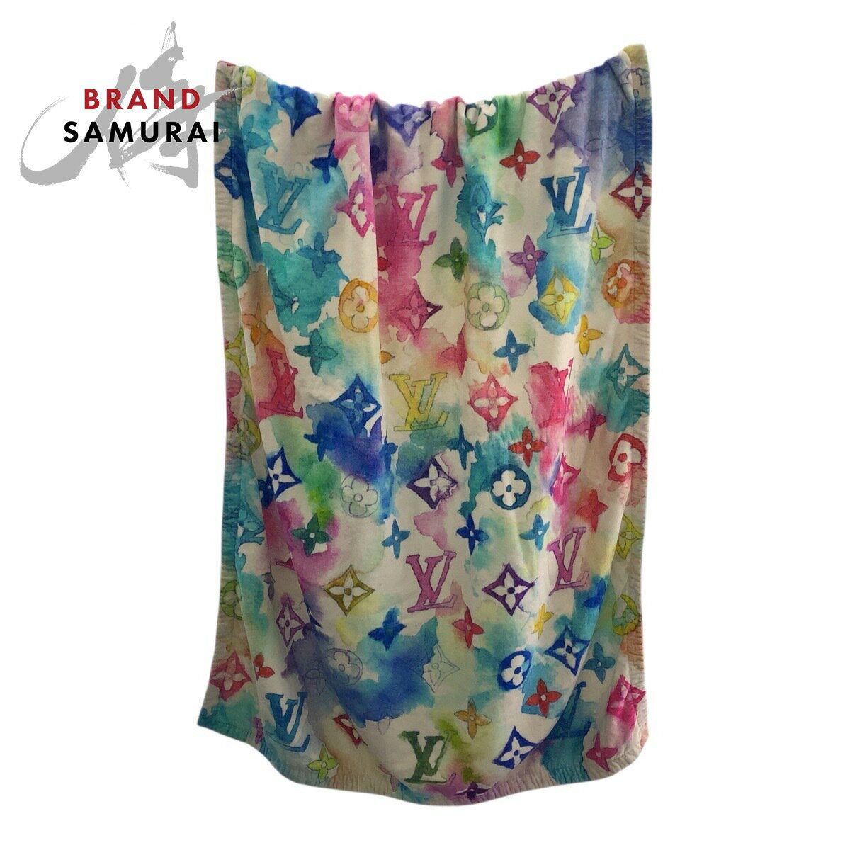 美品 LOUIS VUITTON ルイヴィトン モノグラム ウォーターカラー マルチカラー コットン /アセテート ビーチタオル タオルケット 男女兼用 レディ...