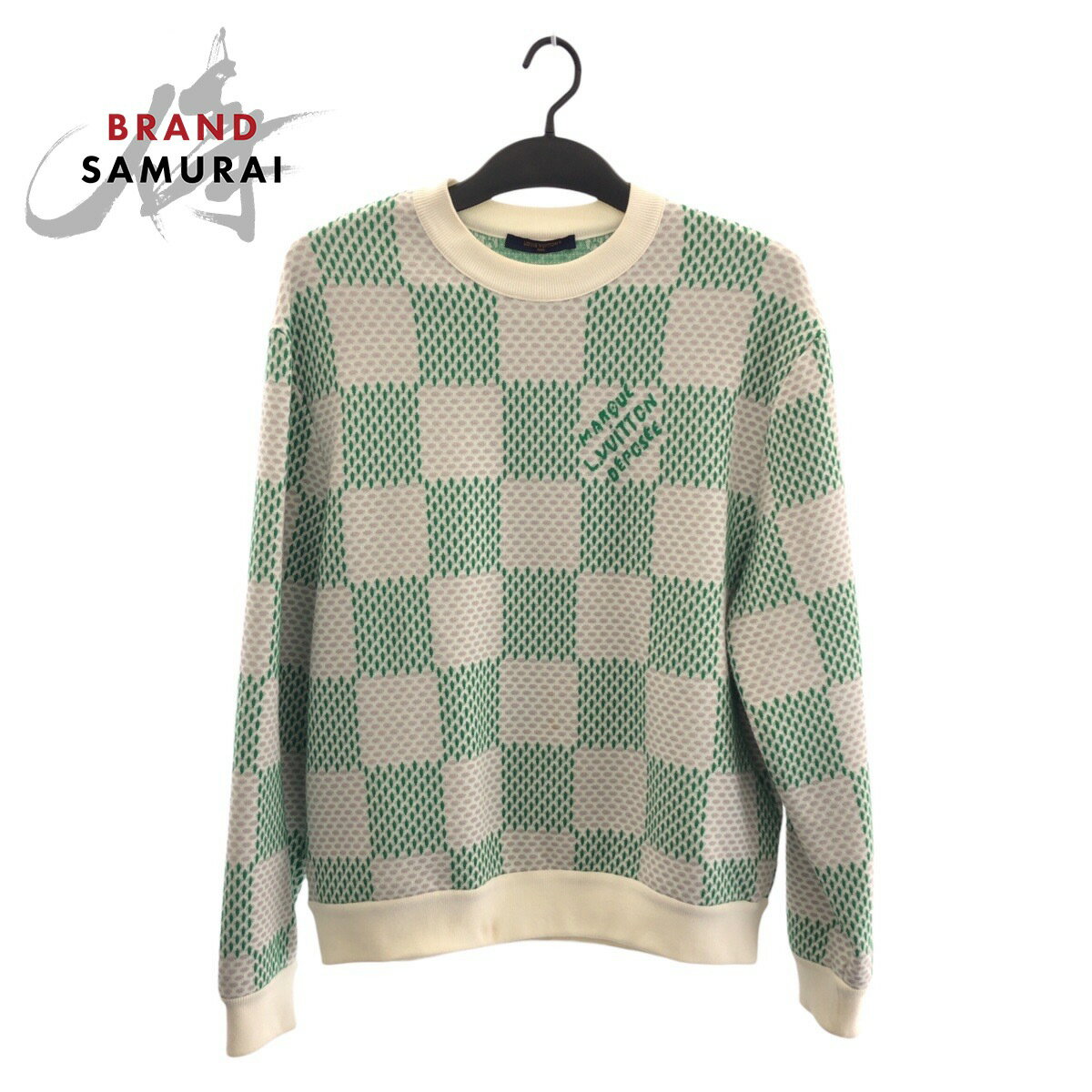 美品 LOUIS VUITTON ルイヴィトン ダミエ サイズM ホワイト グリーン グレー コットン /ナイロン RM241..
