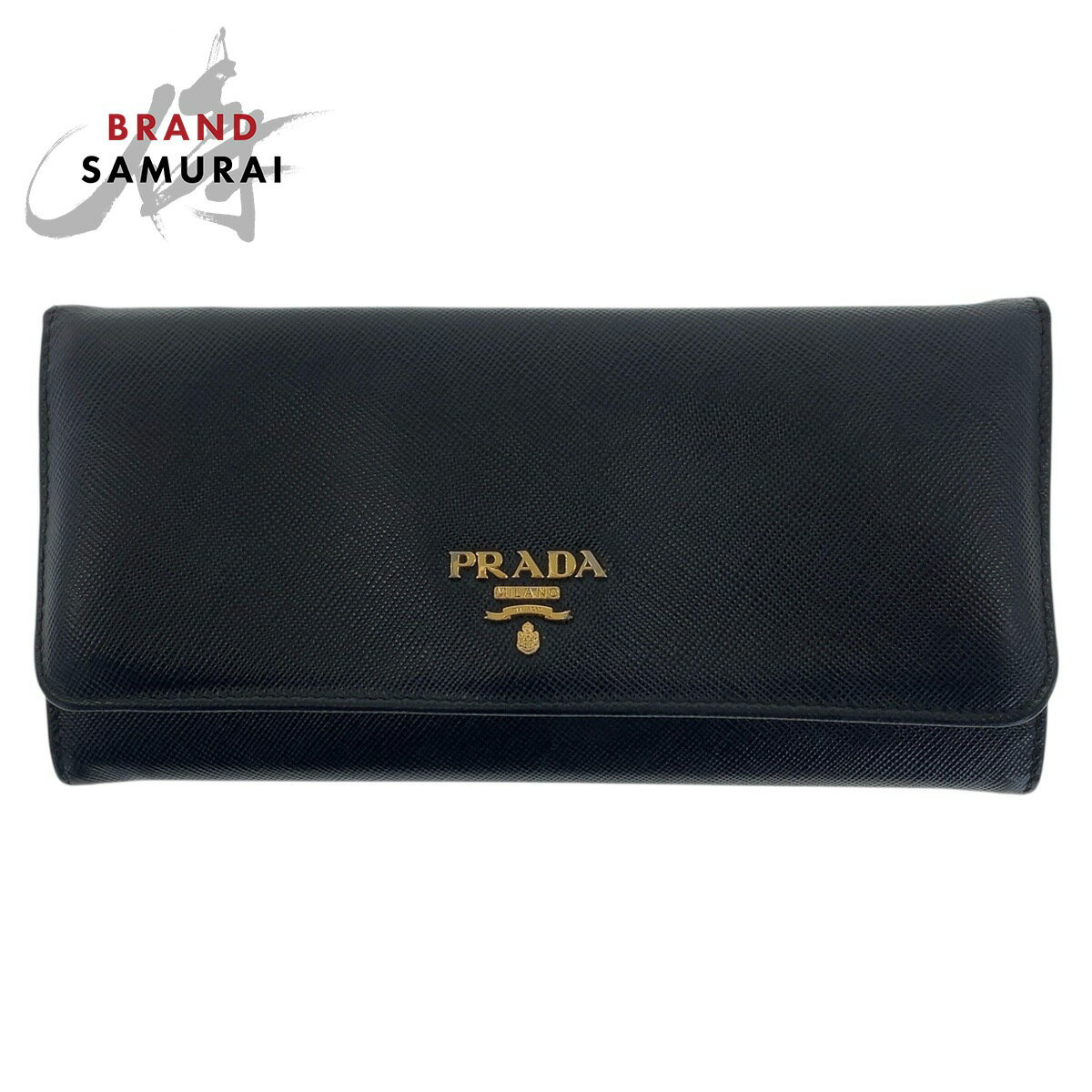 PRADA プラダ サフィアーノ ブラック 黒 ゴールド金具 レザー 長財布 ロングウォレット レディース 505743 【中古】