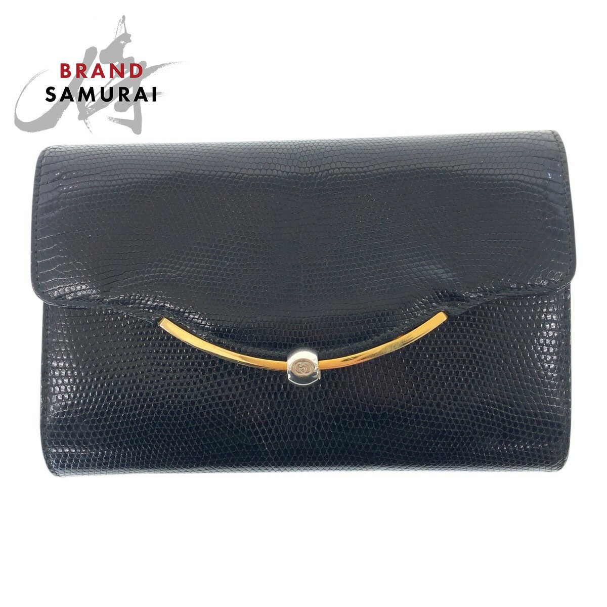 美品 GUCCI グッチ ヴィンテージ オールドグッチ ブラック黒 シルバー ゴールド金具 リザード 004 056 0041 クラッチバッグ レディース 505775 【中古】